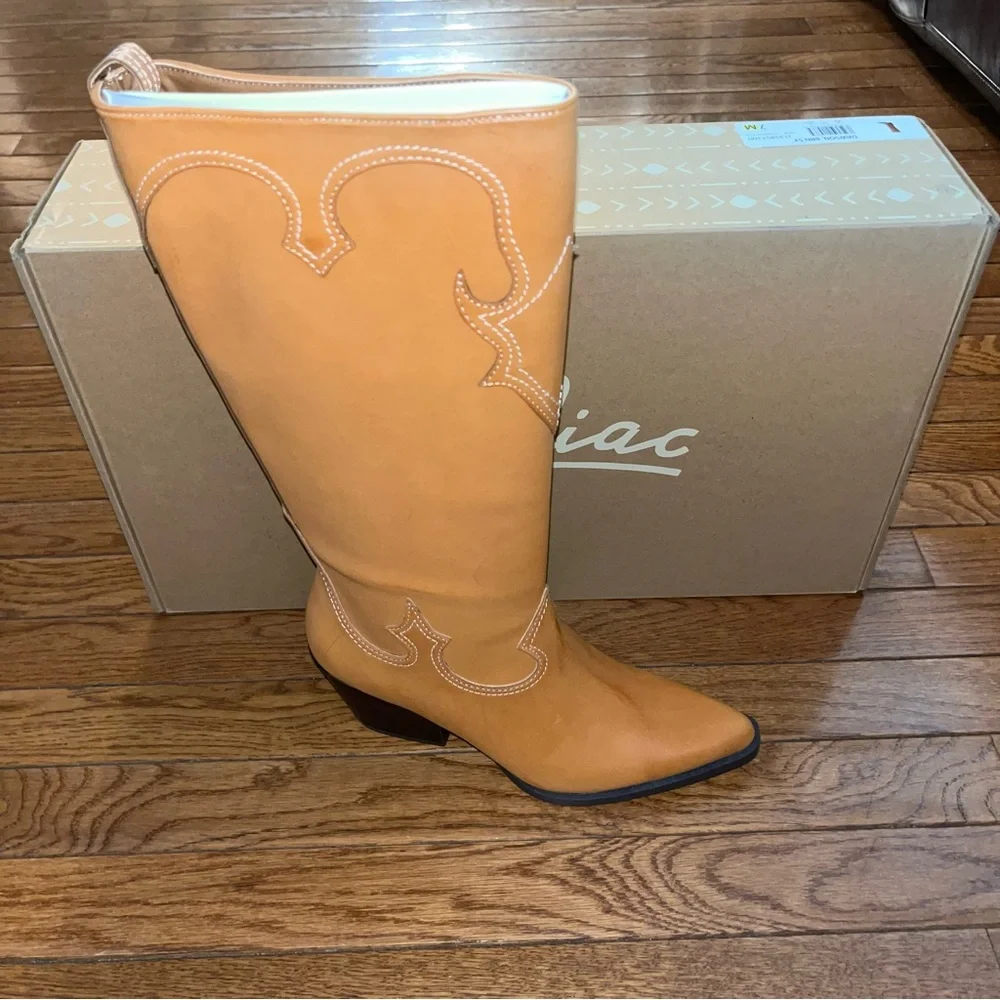 Zodiac Dawson Cowboy Boots Pointy Toe & Knee High Cuoio Brown Women’s Size 6.5